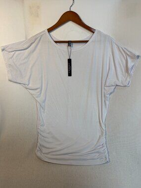 Made By Johnny Dolman Top M NWT White Side Ruching Boat Neck Summer Tunic
